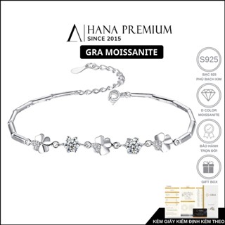 Lắc Tay Bạc 925 Đá Moissanite Round 5MM Phối Cỏ 4 Lá Đính Đá Nữ Tính Phủ Bạch Kim Không Đen Không Mờ 1733