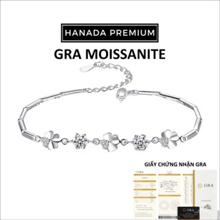 Lắc Tay HANADA Đá Moissanite Round 5MM Phối Cỏ Bốn Lá Đính Đá Bạc 925 Phủ Bạch Kim Không Đen Không Mờ 1733 G4