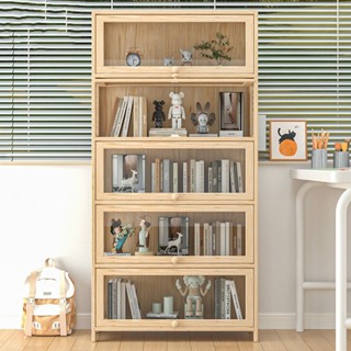 Kệ sách gỗ thông 5 tầng cửa trong suốt acrylic 1m72 x 80cm - Tủ sách báo tài liệu, Kệ để đồ trưng bày decor phòng  khách