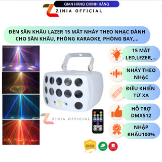 Đèn lazer sân khấu 15 mắt tích hợp LED, Lazer, chớp dành cho sân khấu, phòng hát karaoke ZINIA