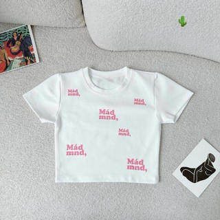 Áo croptop tay ngắn in chữ min mát cực xinh , chất thun bozip mềm mịn