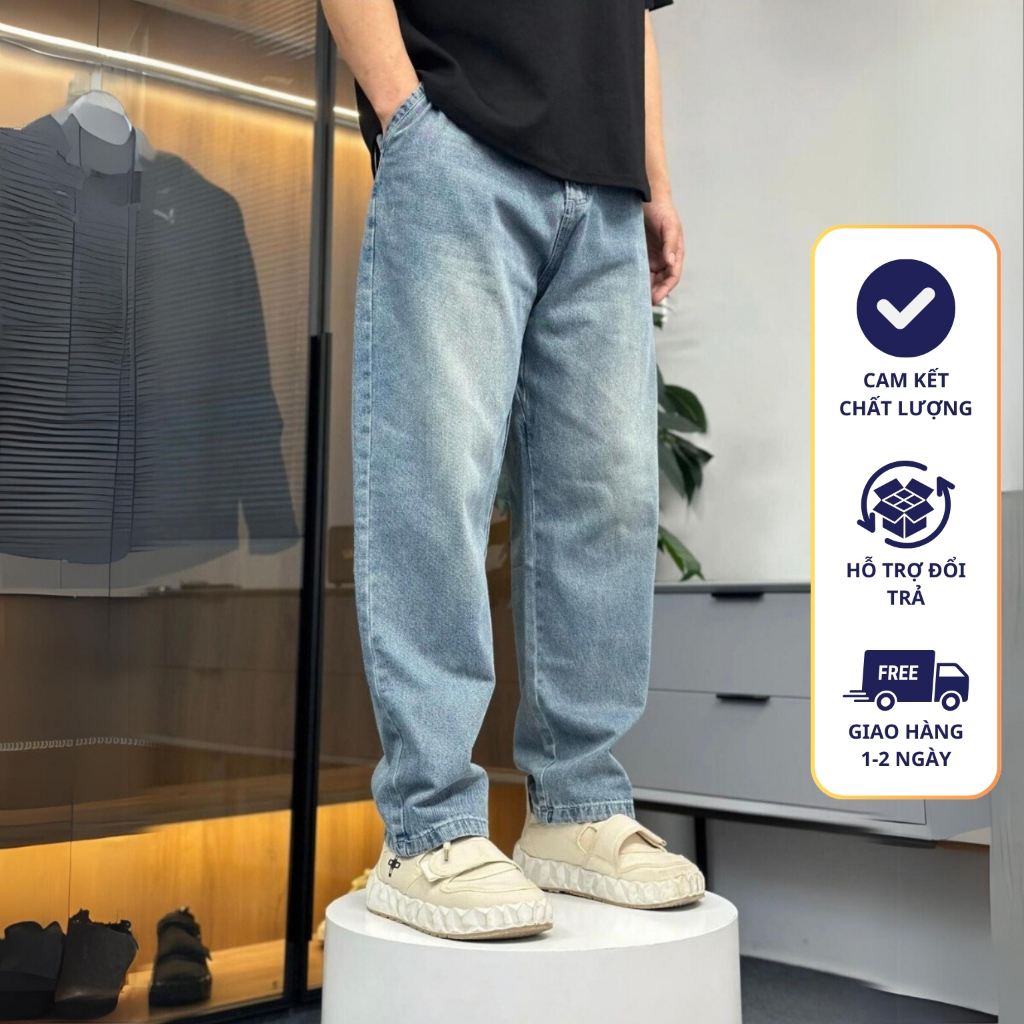 Quần Jean Nam Ống Rộng Dáng Suông Quần Bò Retro De Guang Mặc Đi Làm Đi Chơi Thoải Mái [BGJ006XS]