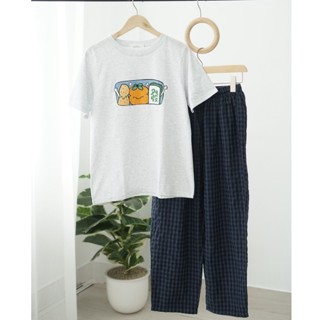 Sét bộ dài thu đông dành cho Nữ, Đồ bộ mặc nhà, mặc ngủ thu đông, Quần dài caro áo ngắn tay in hình siêu xinh