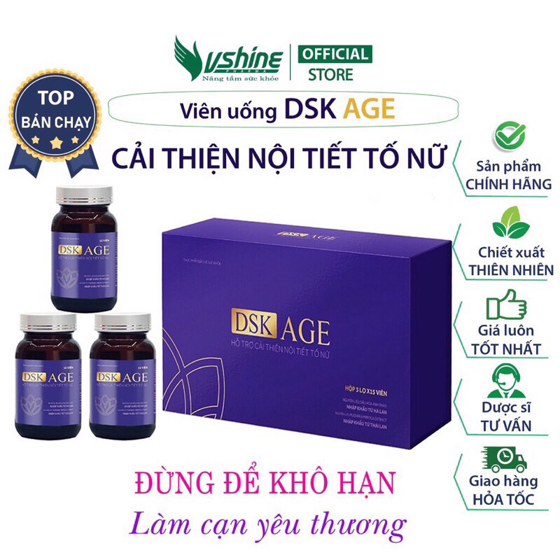 Viên Uống DSK AGE VSHINE _Hỗ Trợ Cải Thiện Nội Tiết Tố Nữ _ Hộp 3 Lọ x 15 Viên-MIPMC