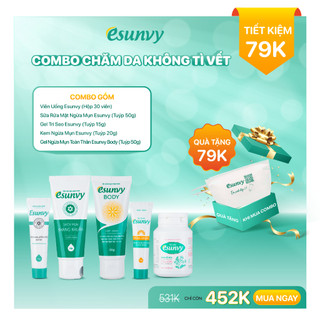 Bộ sản phẩm chăm sóc da chuyên sâu esunvy trọn bộ 5 bước chăm sóc da chuyên biệt cho mụn trứng cá, phù hợp mọi loại da
