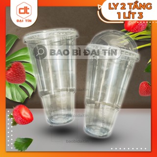 SET 50 Ly Nhựa 2 Tầng 1300ml, Ly trà sữa, nước ép, nước trái cây Kèm nắp phi 117mm.