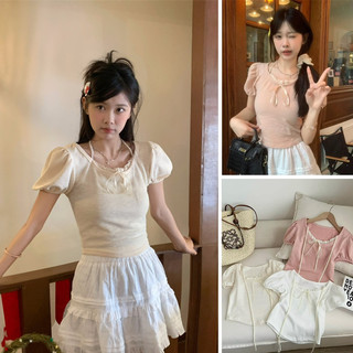 Áo len montoghi viền ren tay bồng nơ cổ dễ thương Mina Top