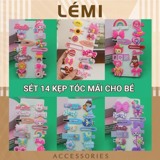 Sét 14 kẹp tóc mái hoạt hình cho bé, Kẹp tóc mỏ vịt cho bé nhiều màu dễ thương Lémi Accessories