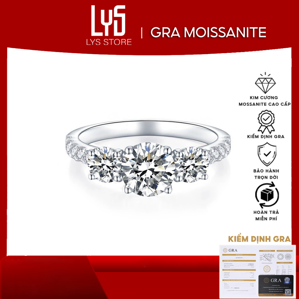 Nhẫn kim cương Moissanite 4.5 Ly Solitaire Pavéproposal lover DR019 - Kiểm định GRA