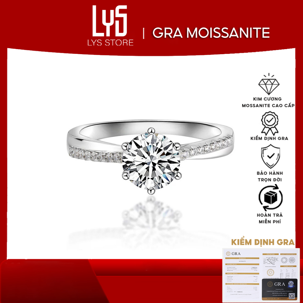 Nhẫn kim cương Moissanite 6 Ly Solitaire Pavéproposal lover DR017 - Kiểm định GRA