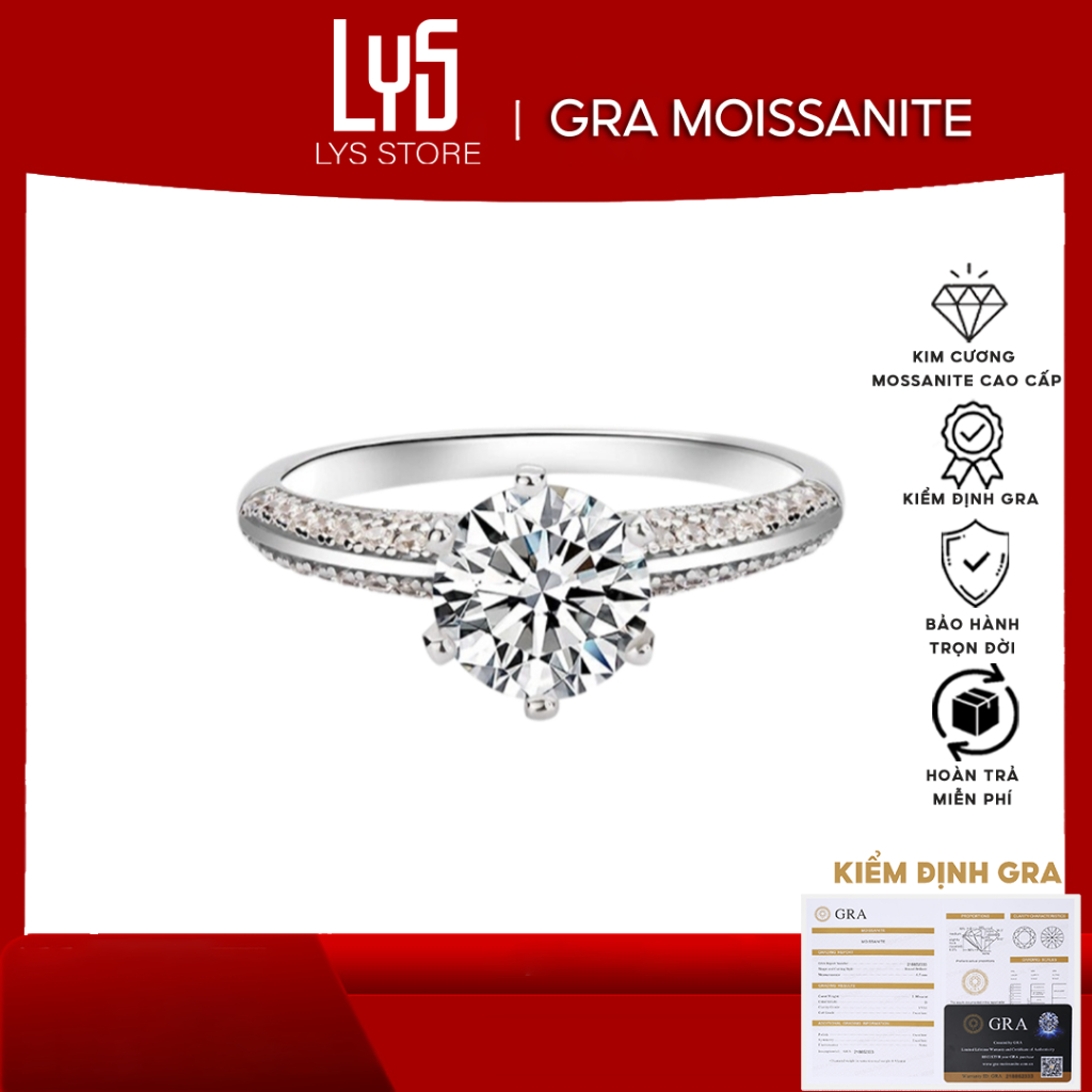 Nhẫn kim cương Moissanite 5 ly terling silver couple ring DR009 - Kiểm định GRA