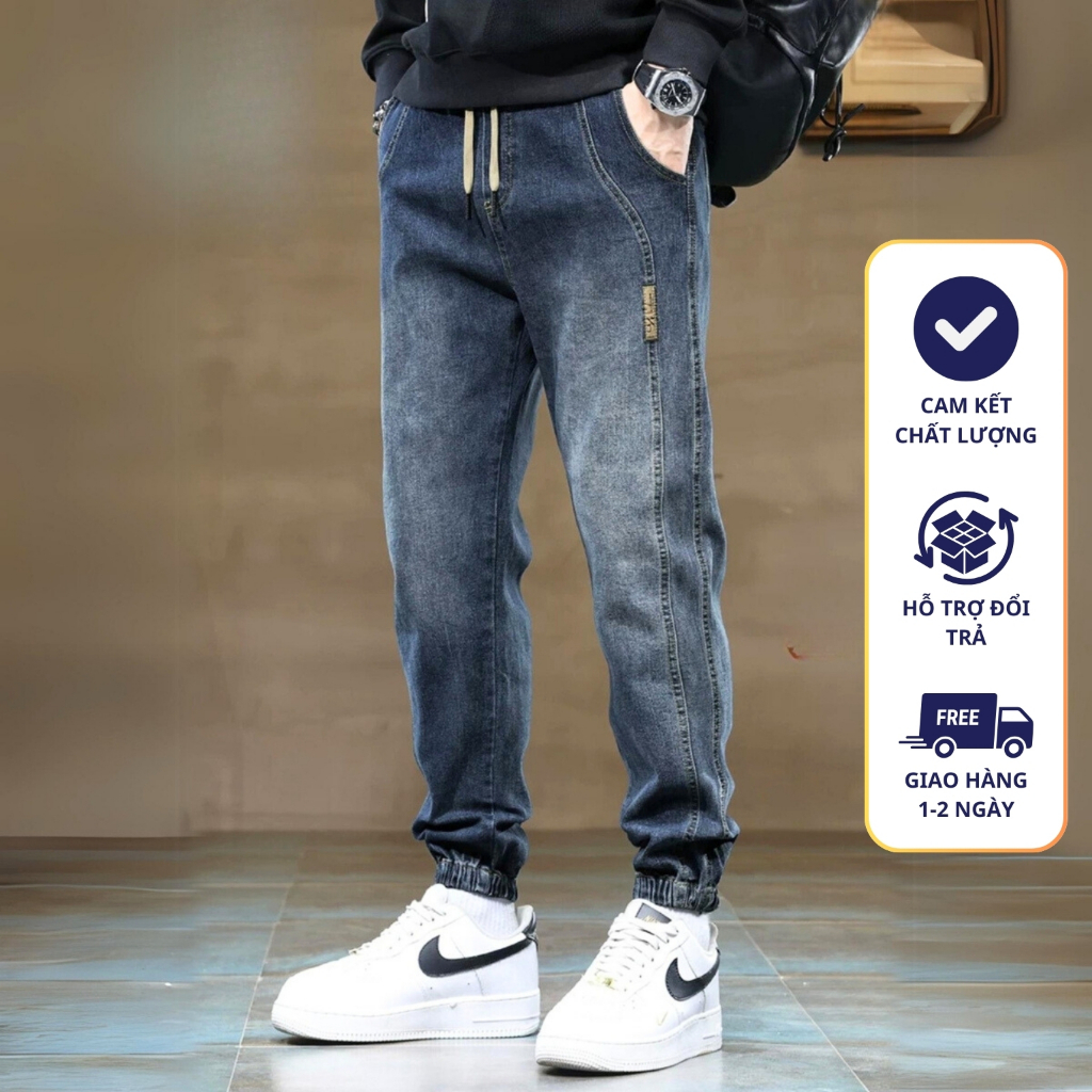 Quần Bò Jogger Quần Jean Cạp Chun Dây Rút De Guang Mặc Thoải Mái Dễ Chịu Hợp Đi Làm Đi Chơi Hình Ảnh + Video [BGJ097]