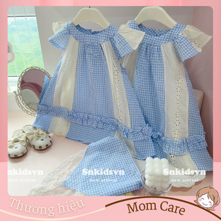 TT465 Váy cánh tiên kẻ caro phối viền hoa kèm khăn - MOMCARE
