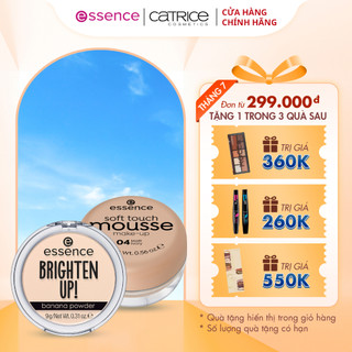 Combo makeup phấn tươi Essence Mousse phấn phủ dạng nén Brighten Up banana powder 10 20 mỏng nhẹ kiềm dầu tối ưu 16g