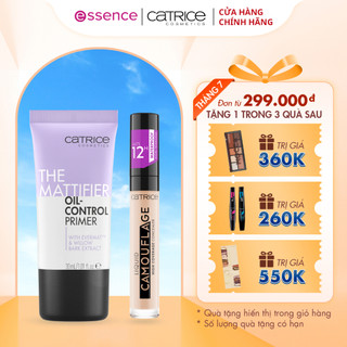 Bộ đôi makeup Catrice kem che khuyết điểm và kem lót tím kiềm dầu che phủ tốt 12h