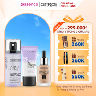Bộ ba makeup Catrice cho lớp nền hoàn hảo kem lót Catrice Primer, kem nền Catrice HD, xịt khóa nền Catrice Primer