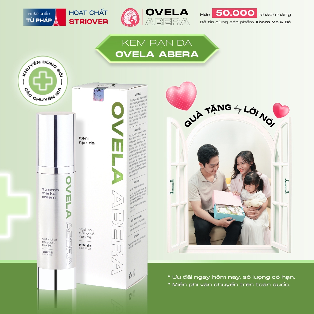 [CHÍNH HÃNG] Kem rạn da Ovela Abera - Ngăn ngừa & giảm rạn da, mờ sẹo, săn chắc, trắng mịn
