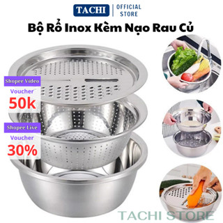Bộ rổ giá kèm bàn nạo rau củ quả 3 chi tiết bằng inox cao cấp TACHI STORE bộ rổ giá đa năng tiện lợi