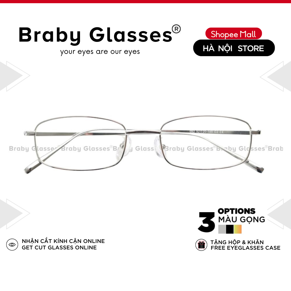 Gọng Kính Cận Dẻo vuông Nam Nữ Braby Glasses Chất Liệu Thép Không Rỉ Gọng Mảnh Siêu Nhẹ Thiết Kế sang Trọng MK109