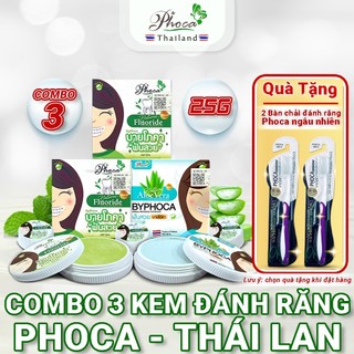 Combo 3 kem đánh răng phoca thảo dược thái lan 25g, tặng 2 bàn chải đánh răng by phoca