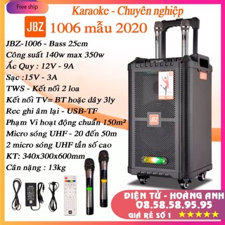 Loa kéo karaoke JBZ-NE-1006 / 0806 / 1206 (Loa 1006 Bass 25cm công suất 140w max 350w) tặng 2 Micro UHF- Kim loại