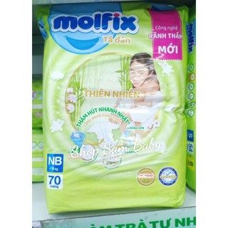 Tã dán sơ sinh molfix thiên nhiên size nb70/s54+6 miếng