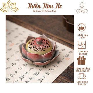 Lư xông trầm chất liệu gốm tráng men màu hồnglư đốt trầm gốm sứ tráng men