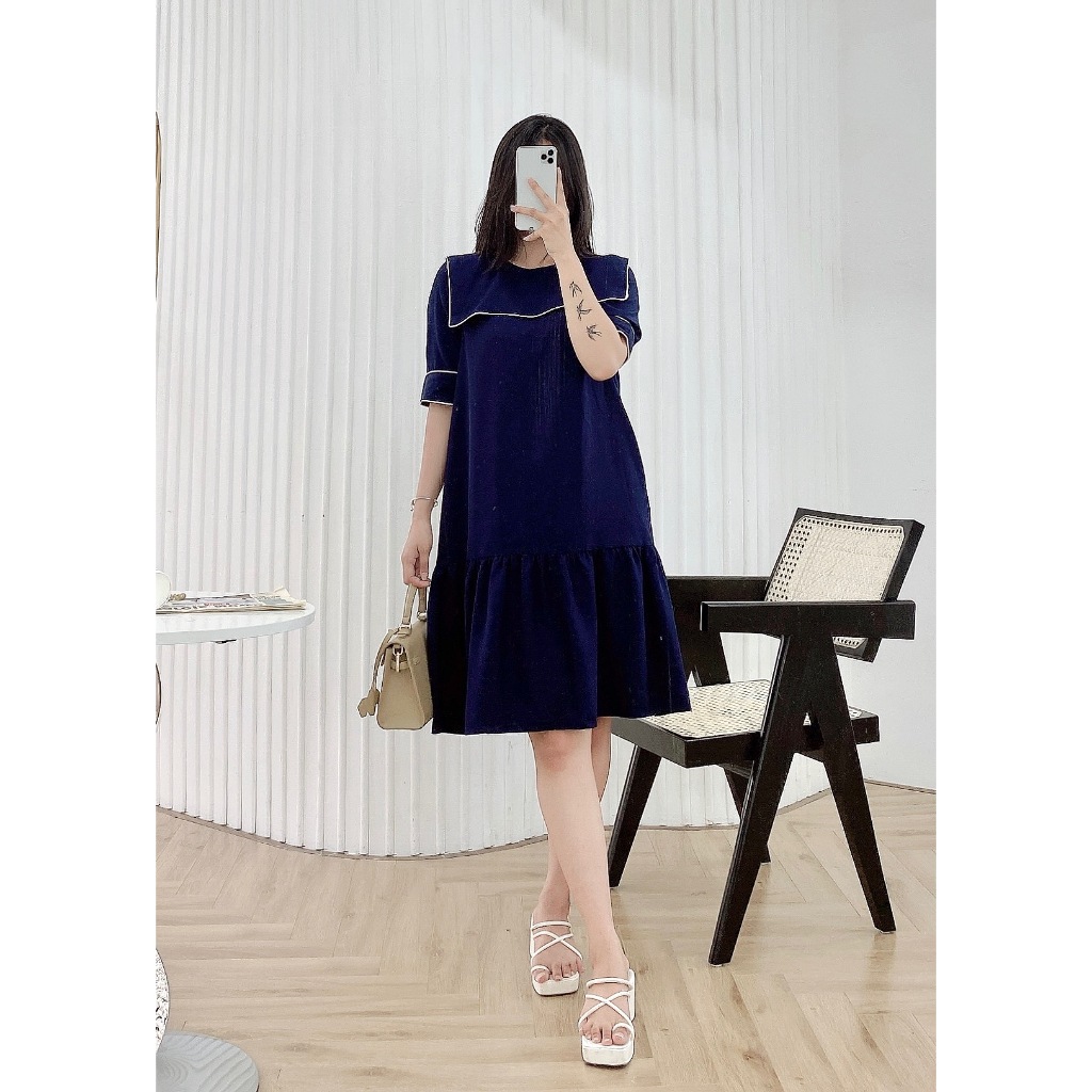 Đầm bầu Bigsize Gume Tiểu Thư Dáng Suông Đuôi Cá Cổ Yếm Vải Sạn Lụa Mặc Đi Làm Đi Chơi MB104