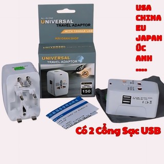 Ổ Cắm Điện Đa Năng Du Lịch Universal Travel Adapter Nhiều Đầu Có 2 Cổng USB - OCDL2