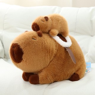  Gấu Bông Capybara Mẹ Cõng Con Chuột Lang Capybara Mẹ Con Đáng Yêu Có Dây Rút Có Thể Kéo Được 