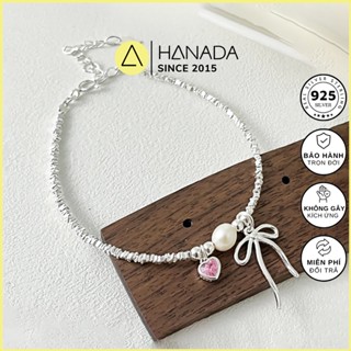  Lắc Tay Bạc 925 Bi Long Lanh Phối Charm Nơ Ngọc Tim Hồng Nữ Tính Dễ Thương HANADA 1752 G11 