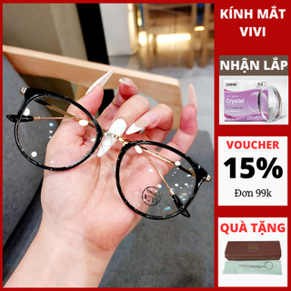 Gọng kính cận nam nữ dáng tròn VE10 chất liệu kim loại + Nhận cắt cận viễn loạn - Kính mắt ViVi