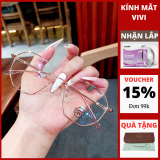 Gọng kính cận thời trang đa giác nam nữ VE34 chất liệu kim loại, nhận cắt cận viễn loạn