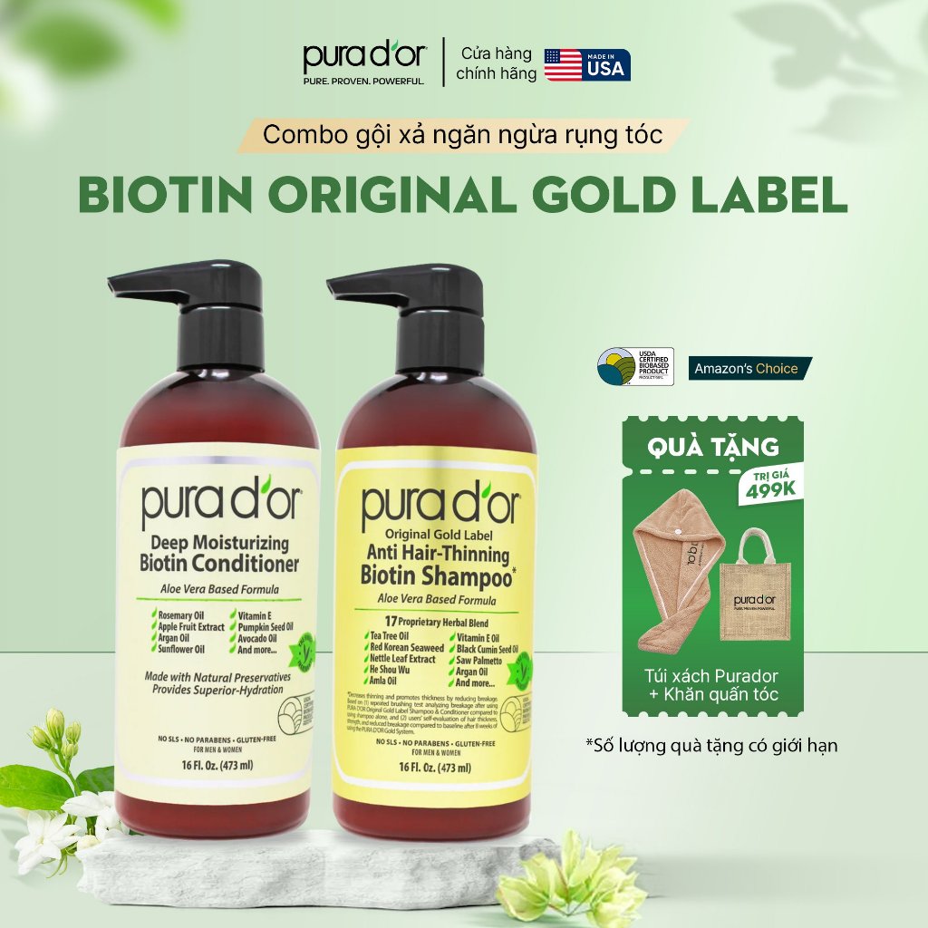 Combo dầu gội xả ngăn rụng tóc PURA D'OR Original Gold Label