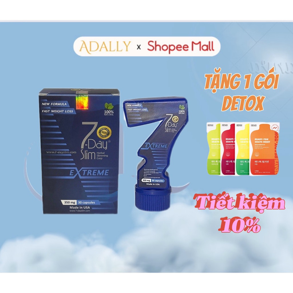 Viên Uống Giảm Cân 7Day Slim + Detox Thải Độc Giảm Cân Ready TOX 2Day ADALLY - Nhập Khẩu Mỹ