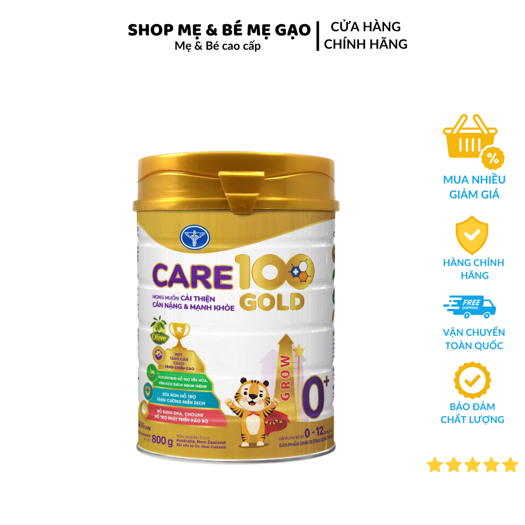 Sữa bột Nutricare CARE 100 GOLD Growth 0+ cho trẻ thấp còi 800g