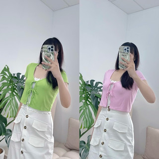 HIPU.VNXK - Áo thun croptop tay ngắn cột dây ngực xuất xịn.