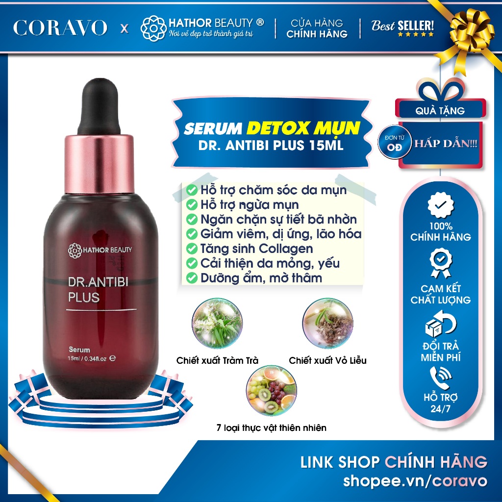 Serum Mụn Giảm mụn Dưỡng Ẩm Mờ thâm Thu nhỏ lỗ chân lông Dr Antibi Plus 15ml Hathor Beauty - Coravo