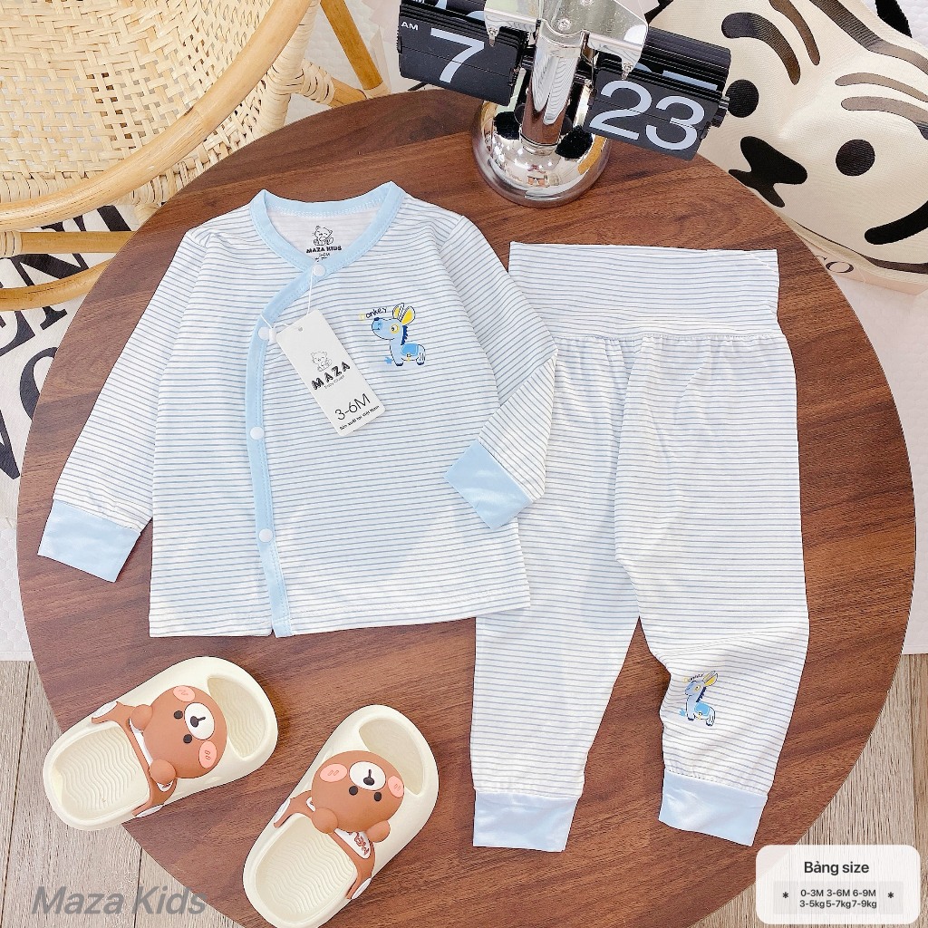 BD11 - Bộ quần áo sơ sinh dài tay cạp cao cho bé từ 3-8.5kg, chất liệu petit mềm mịn co giãn 4 chiều