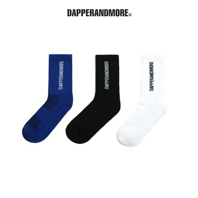 Tất Vớ Cổ Cao DAPPERANDMORE "LOGO SOCKS" 100% Cotton Tự Nhiên Trơn Dệt Logo Dày Dặn Êm Ái - Đen/ Trắng/ Xanh Dương