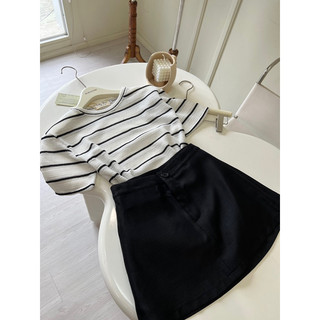 ( CÓ BIGSIZE ) Set Áo Thun Sọc Len Dệt Chân Váy Phom A Basic RUBYSTORE