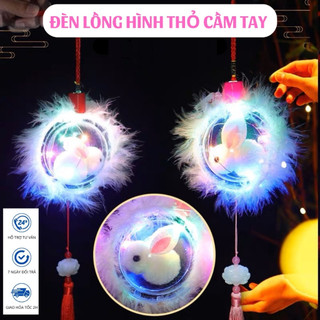 Đèn lồng trung thu thỏ nhồi bông cực dễ thương, có đèn led 7 màu nhấp nháy