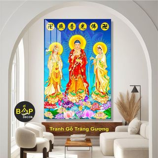 Tranh Phat treo tường bằng gỗ có tráng gương bóng dễ dàng vệ sinh lau chùi, tranh decor Phat giao kèm móc treo và đinh