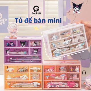 Tủ đồ mini để bàn tặng kèm Sticker cute, tủ đựng mỹ phẩm, dụng cụ học tập có ngăn kéo xếp chồng lên nhau