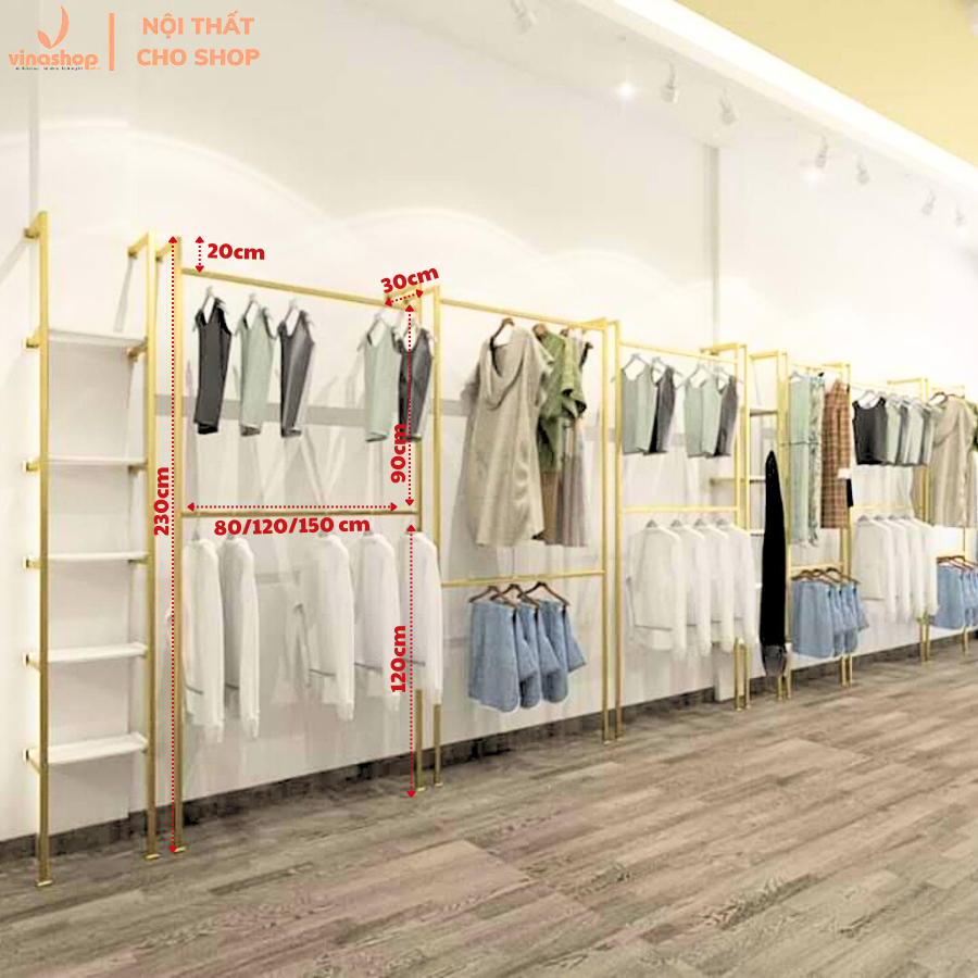 [ Xào giá xưởng ] Xào khung sắt treo quần áo, váy, đầm bắn tường 1 tầng, 2 tầng. Giá, kê treo đồ 1, 2 tầng.  VNS-003