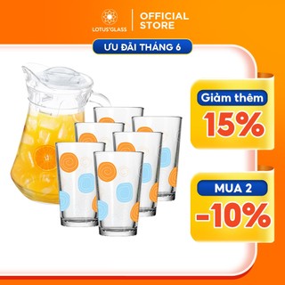Bộ bình nước và 6 cốc thủy tinh LOTUS GLASS VTC502 trong suốt cao cấp, an toàn