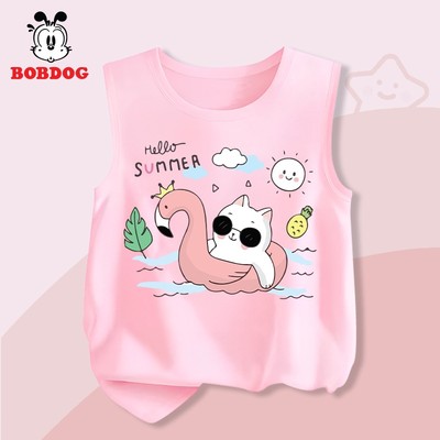 Áo ba lỗ bé gái BOBDOG, áo sát nách in hình MÈO ĐI BIỂN chất liệu cotton co dãn thoáng mát cho bé mặc hè