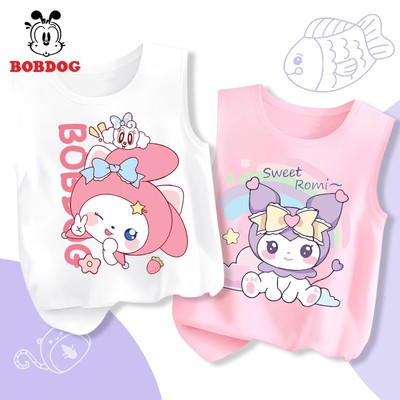 Áo thun bé gái BOBDOG, áo ba lỗ bé gái chất liệu cotton co dãn in hình BOBDOG dễ thương cho bé