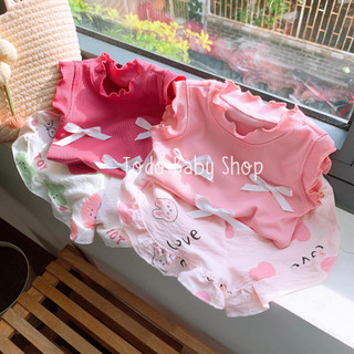 Bộ cộc tay mẫu đính nơ cho bé gái - Bộ áo quần cho bé