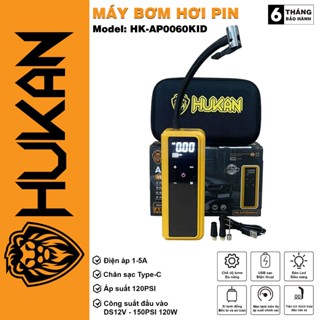 Máy bơm hơi pin Hukan HK-AP0060KID bơm lốp xe đạp, xe máy, ô tô, bóng đá...KIÊM SẠC DỰ PHÒNG
